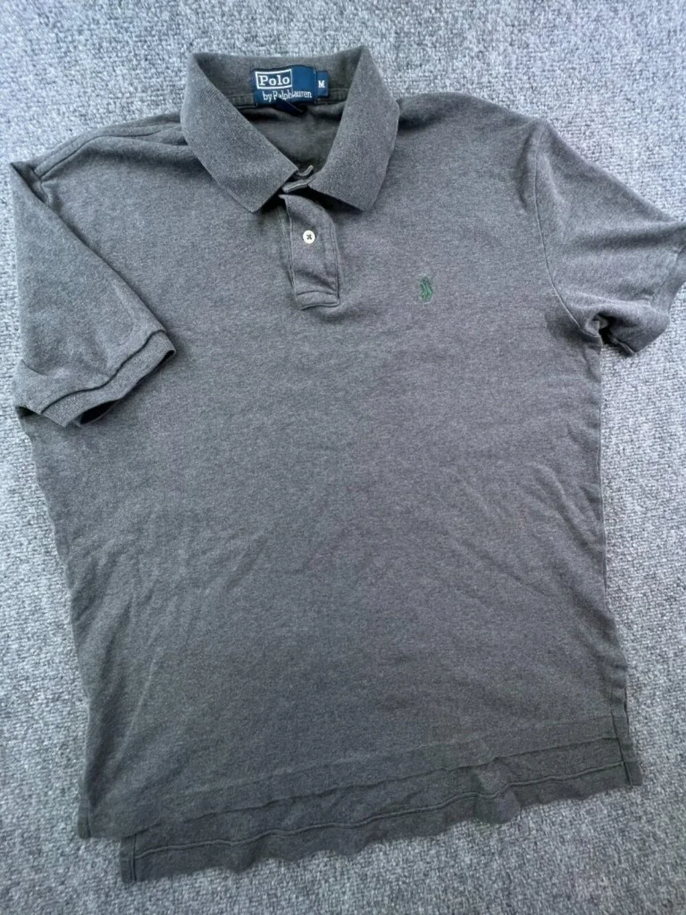Polo By Ralph Lauren Men's Polo Shirt Short Sleeve Gray Cotton Medium Green Pony
